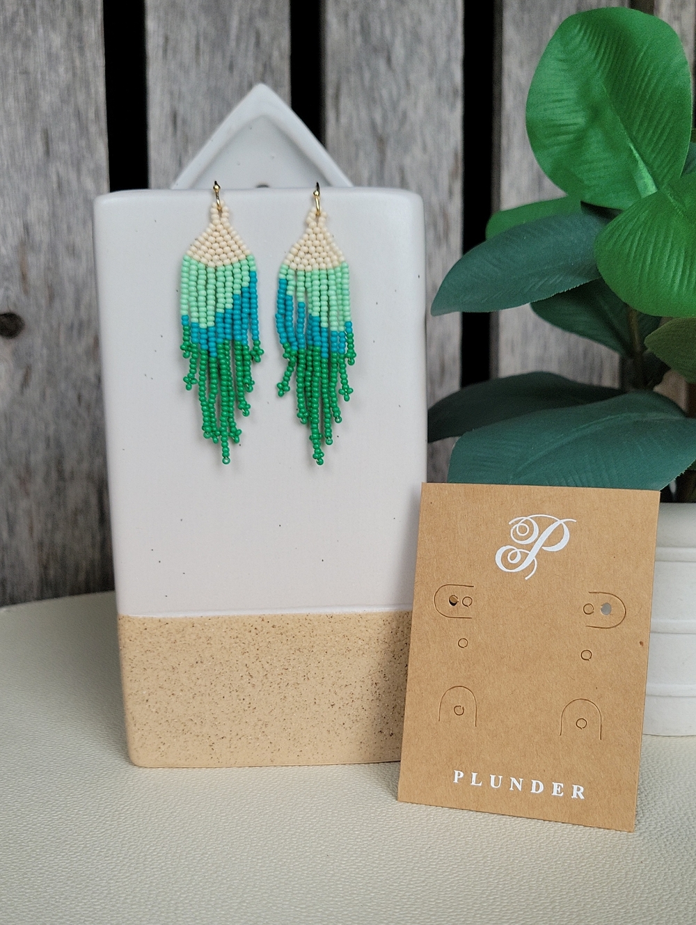Plunder OH MY STARS Green Ombre Beaded Fringe Earrings